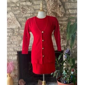 🍒  Vintage Cherry Red Knit Dress - Ormond - (Size 3/4)